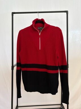 RLX Ralph Lauren Red and Black Half-Zip Knit Sweater